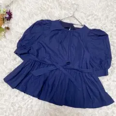 【31 Sons de mode 】半袖ブラウス38(M)ネイビー　紐付き