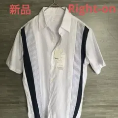 【新品】Right-on半袖シャツ Msizeホワイト ネイビー ストライプ