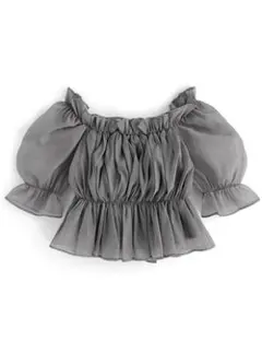 シアーギャザーショート丈ブラウス グレイル