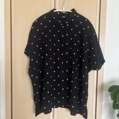 UNIQLO ユニクロ レーヨンプリントブラウス（半袖） ブラック ドット L