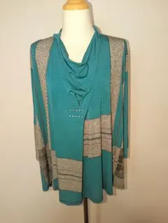 大きいサイズ【F】☆ターコイズ ドレープネック チュニック