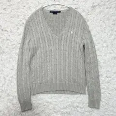 美品 ラルフローレン スポーツ ケーブルニット セーター ポニー グレー 白 L