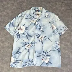 90s usa製 HAWAII BLUES コットン×レーヨン アロハシャツ 花のサムネイル
