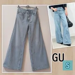 GU　ミドルライズワイドジーンズ　S　ブルー　標準丈　デニムパンツ