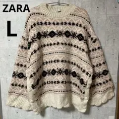 ザラ　ジャカード　ニット　セーター　サイドスリット　L