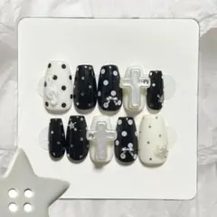 ネイルチップ つけ爪 韓国 ドット クロス 星 ウィッシュコア バレエコア