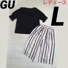 レディース　L カットソー　ブラウス　パンツ　ワイドパンツ　ジーユー　黒　春　夏