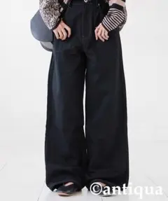 新品　アンティカ　ブラックワイドデニムパンツ Lサイズ
