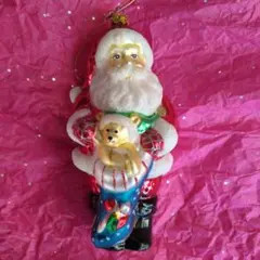 サンタクロースオーナメント ガラス製 約15cm　クリスマスオーナメント