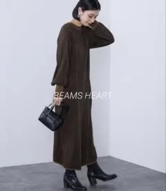 【BEAMS HEART】 ビームスハート ジャカードフレアワンピース ニット
