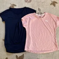 ストレッチ素材 ラウンドネック トップス 2色セット　ヨガウェア