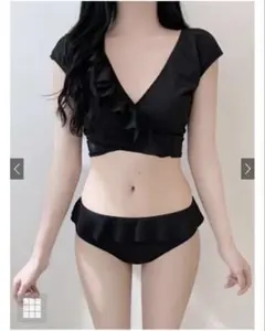 GRL tu1152 カシュクールバックリボンフリル ビキニ 水着 ブラックのサムネイル
