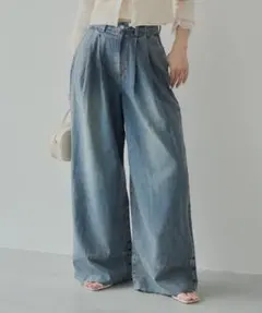 chico タックデザインワイドデニム ブルー L