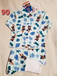 新品 90 長袖パジャマ パウパトロール 腹巻き付き 綿100% 青 1
