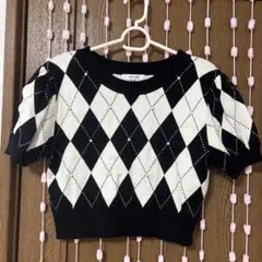INGNI♡ アーガイル柄ラインストーン半袖ニット