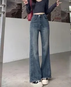 SHEIN シーイン デニム フレアパンツ ブルー