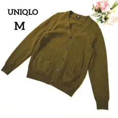 ユニクロ　Ｖネックカーディガン　M　毛100%　緑　フロントポケット　長袖513