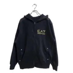 EMPORIO ARMANI パーカー L 黒 EA7 ロゴ刺繍 あったか