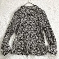 【HAVEA NICE TRIP】リネン 花柄シャツ ブラウス(M)黒 レトロのサムネイル