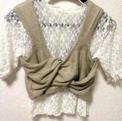 春コーデ レーストップス ビスチェ重ね着 淡色 韓国系 レトロガール