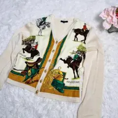 ROPE ロペ スカーフ柄 カーディガン M 馬具 乗馬柄 金ボタンのサムネイル