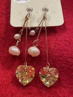 淡水パール　樹脂イヤリング　ハート型オーロラカラー