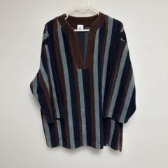 6 ロクROKUユナイテッドアローズ　パイル　生地　ストライプ　V キーネック