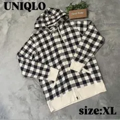 【UNIQLO】ユニクロ（XL）チェック柄フード付きジャケット ダークグレーと白