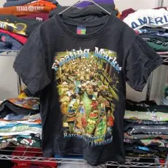 90sタイ製М古着メンズ市場フローティングマーケット黒ロゴtシャツUSA直輸入