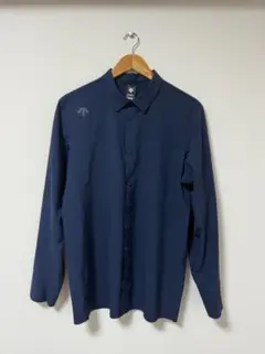 【値下げ】【DESCENTE】ネイビー ボタンアップシャツ Lサイズ スポーツ