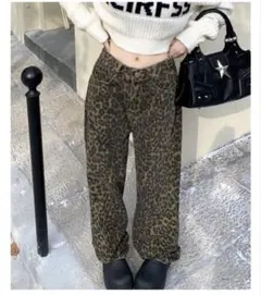 レオパード柄 デニムパンツ