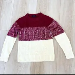 【美品】Doublefocus ケーブルニットセーター S ボルドー/アイボリー