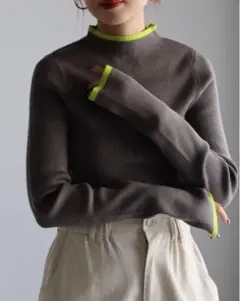 ボンジュールサガン　配色デザインリブニット　グレー　○16