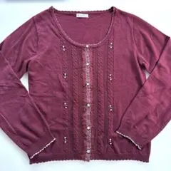 axes femmeバーガンディ長袖カーディガン フェアリーグランジ　森ガール