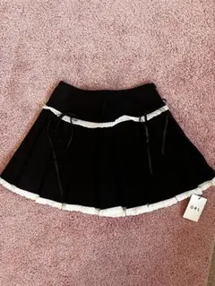 GRL レースリボンプリーツミニスカート　黒