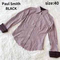 ポールスミスブラック　シャツ　ブラウス　マルチストライプ　40　L リボン