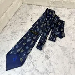 【ランバン】ネクタイ シルク100% ネイビー 壺柄 花柄フランス製LANVIN