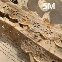 1点のみ☆ ジャンクジャーナル素材☆錆染めヴィンテージcottonレースＦ