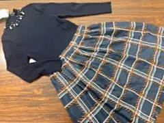 【大幅値下！】リランドチュール　カラフルチェック刺繍ドッキングワンピース