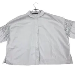 美品 mizuiro ind カラーレースコンビシャツ