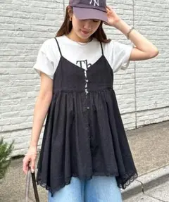 【kokoroさま専用】アシメヘムレースキャミチュニック_ブラック