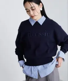 ViS スウェットライク刺繍ロゴニットプルオーバー