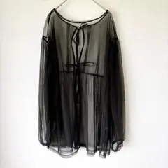【美品】ニコアンド チュール シアーブラウス リボン付き フリーサイズ 黒のサムネイル
