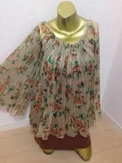 【0812】rienda 花柄 プリーツ ワンピース S ブラウン