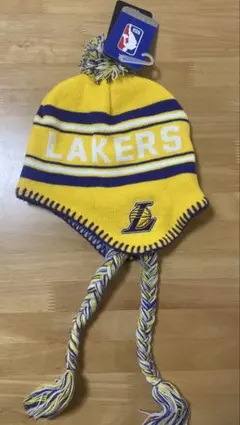 Lakers フリンジニット帽 イエロー/パープル