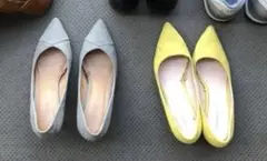 ZARAの黄色いスエードヒールパンプス
