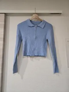 GRL 水色 ジッパー付き クロップドニットセーター