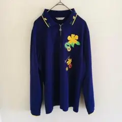 ゴルフウェア　ハーフジップ　ポロシャツ　韓国　ユニセックス　花柄　犬柄