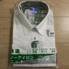 快適ノーアイロンニットシャツ ホワイト ストライプ LLサイズ 長袖のサムネイル
