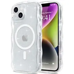 iPhone15 magsafe対応 クリアケース うねうね ウェーブ ラメ